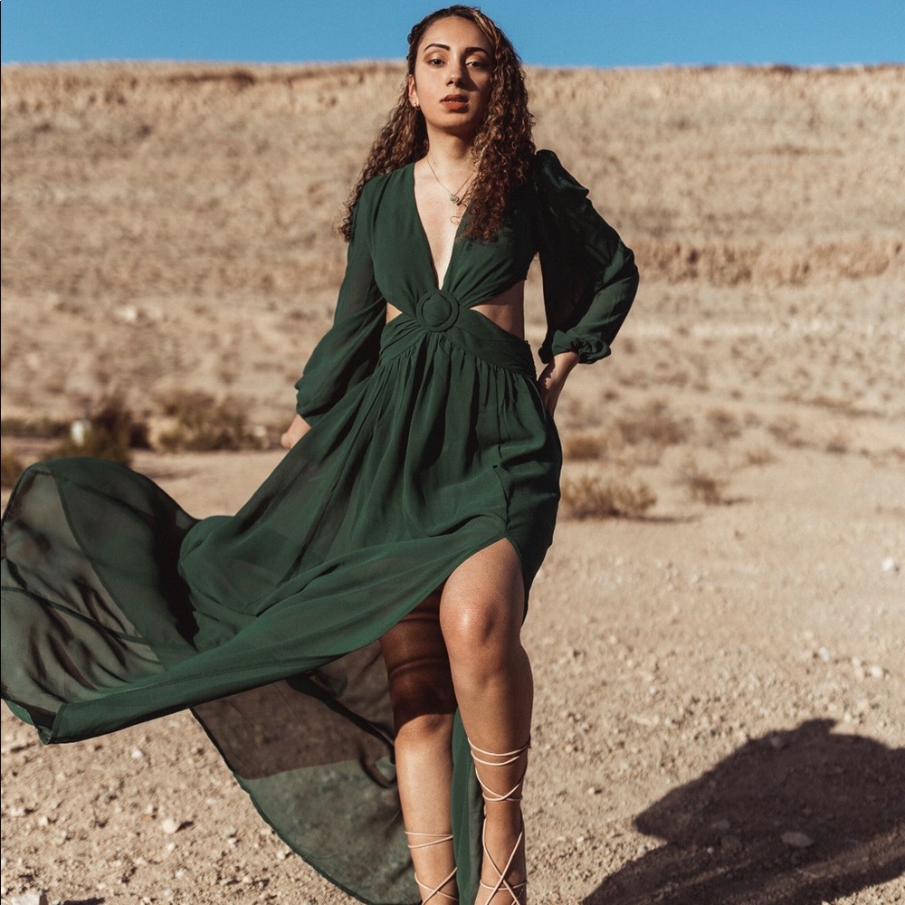 Windsor Hunter Green Chiffon Maxi Dress Small